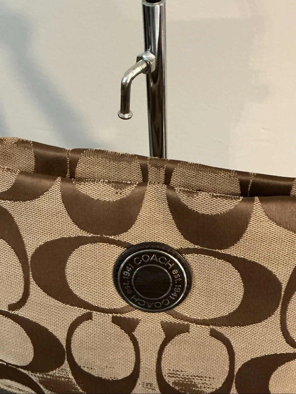 Coach Brown Signature Canvas Crossbody Bag with Dark Brown Trim